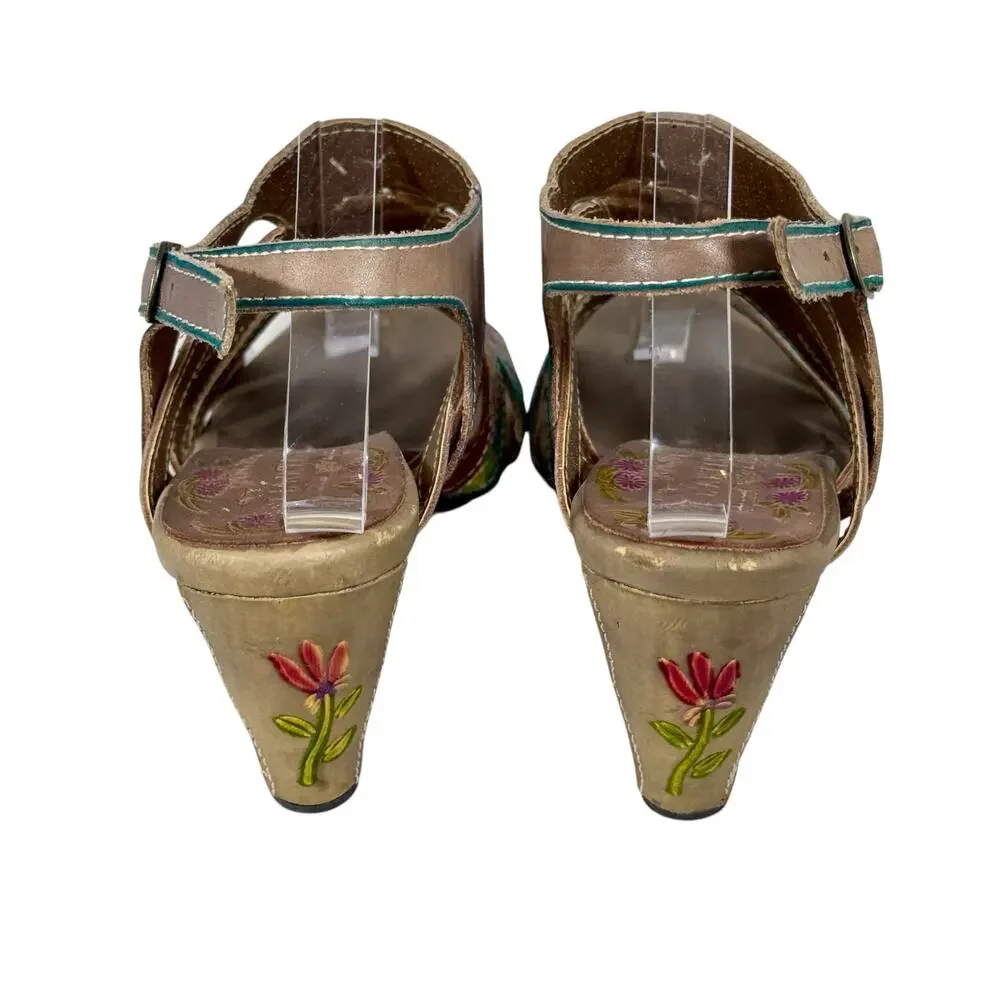 Spring Step L'Artiste Women's 39 US 8.5 Leather Boho Open Toe Heeled Sandals - Picture 6 of 13